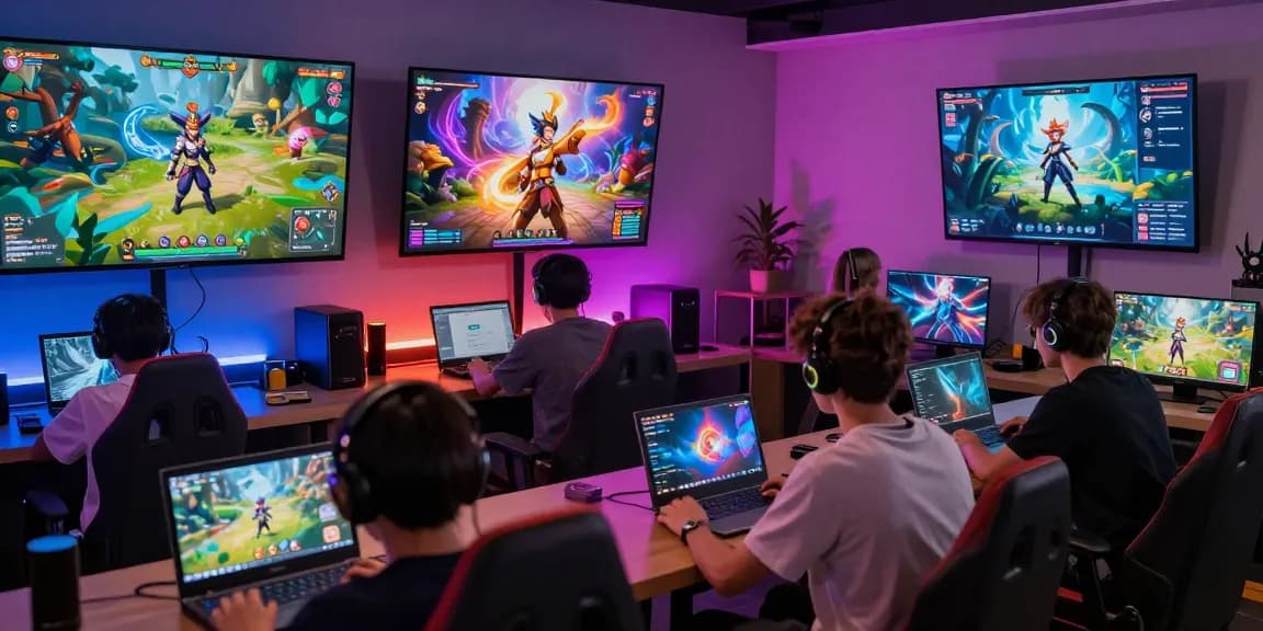 Engaging scene with characters playing an adult game in a vibrant gaming lounge.
