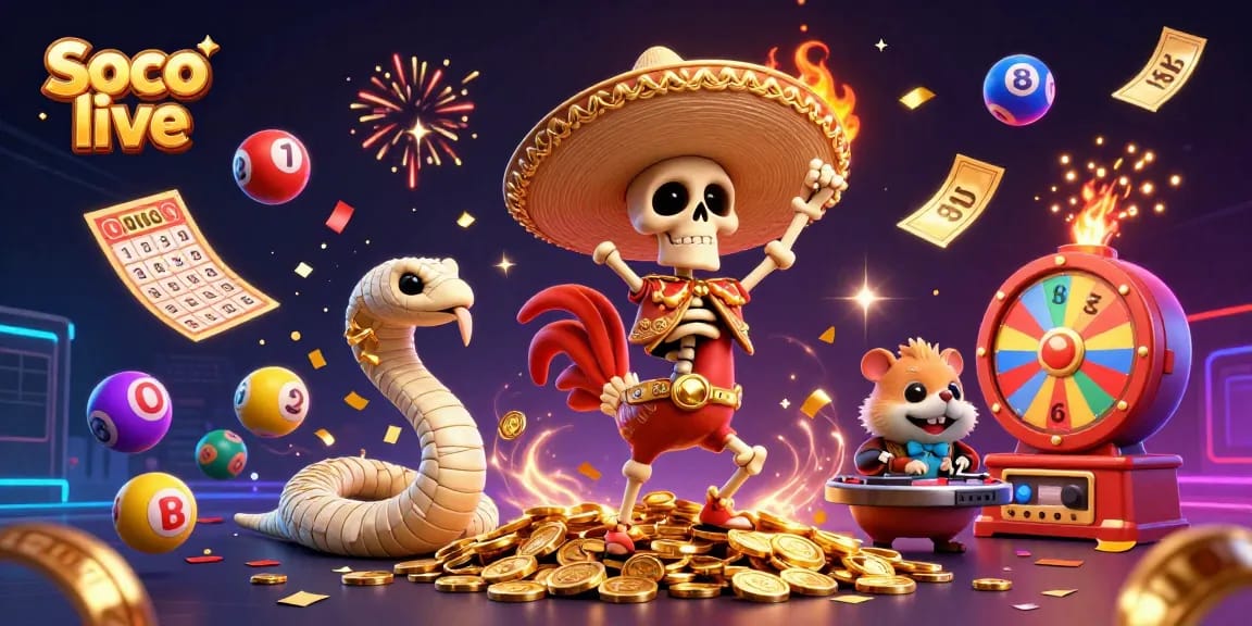 Experience the excitement of Soco live with a vibrant digital 3D illustration featuring a lively casino scene.
