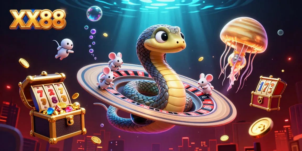 Engage with XX88’s rich casino experience as an astronaut mouse bets on the Saturn ring roulette wheel