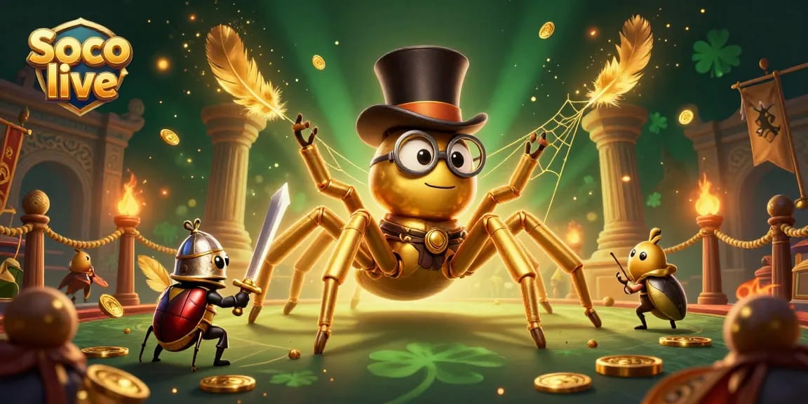 Experience the thrill of Soco live with a vibrant casino-themed illustration featuring unique characters and dynamic elements.