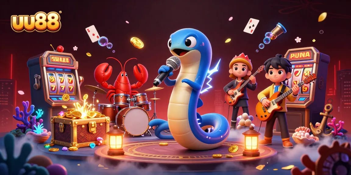 Experience gaming fun at uu88 with a vibrant underwater casino scene featuring unique characters.