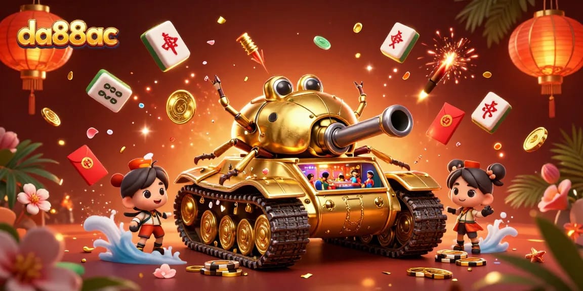 Engage with da88ac in this vibrant illustration of a golden beetle tank casino bursting with lively elements.