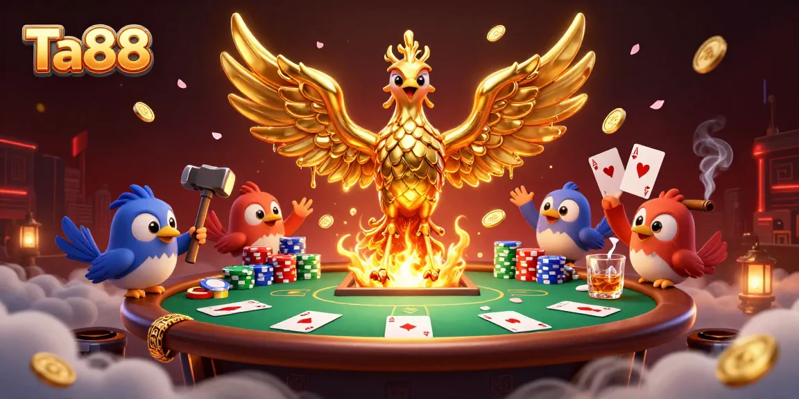 Experience thrilling gameplay with Ta88's dynamic poker scene featuring golden phoenix and assistant sparrows.