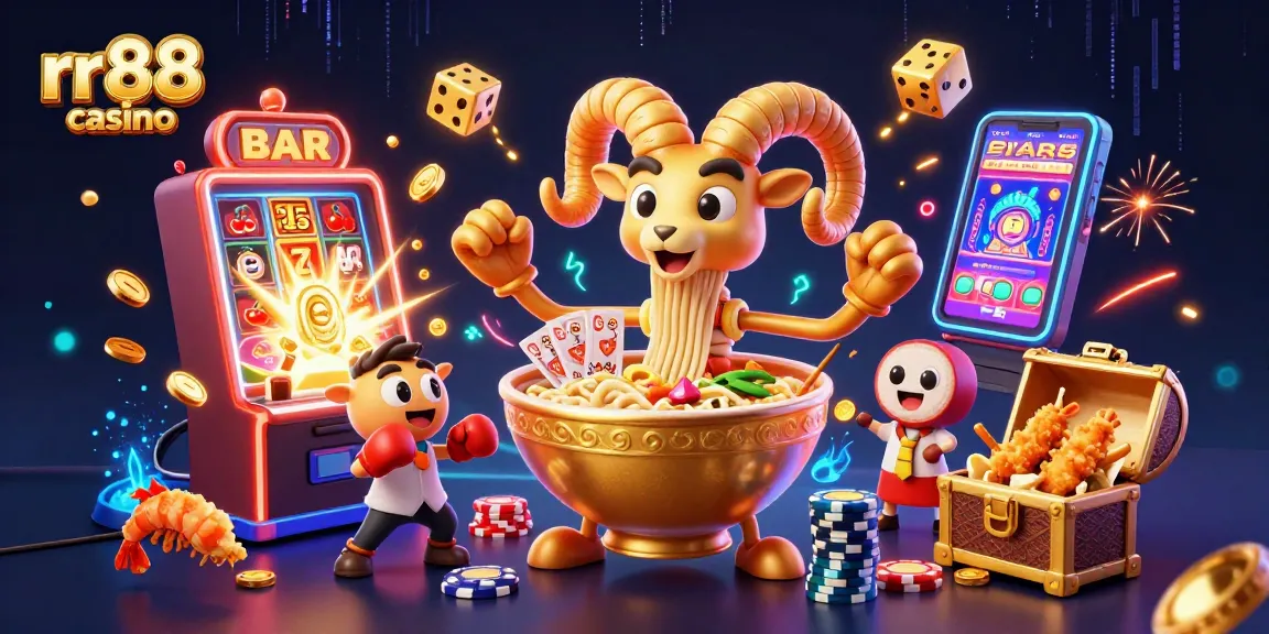 Experience thrilling moments at rr88 casino with a vibrant, animated scene of exciting games and characters.