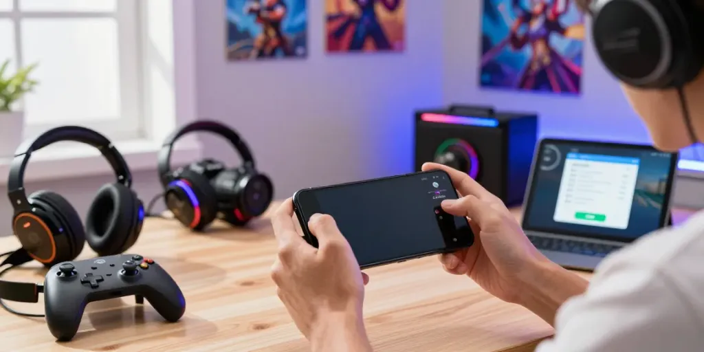 Engaged gamer using the ROKOK88 app on a smartphone with Gopay.