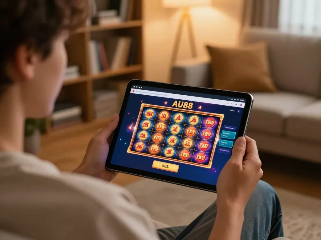 Engaging online gambling experience with AU88 slot game on tablet, exploring au88 lừa đảo safety and enjoyment tips.