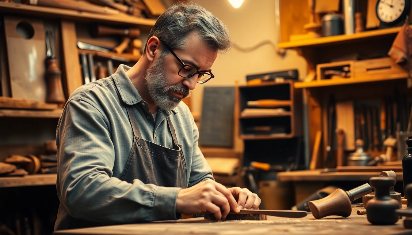 Artisan using cacciavite a croce to craft wooden furniture, showcasing precision.