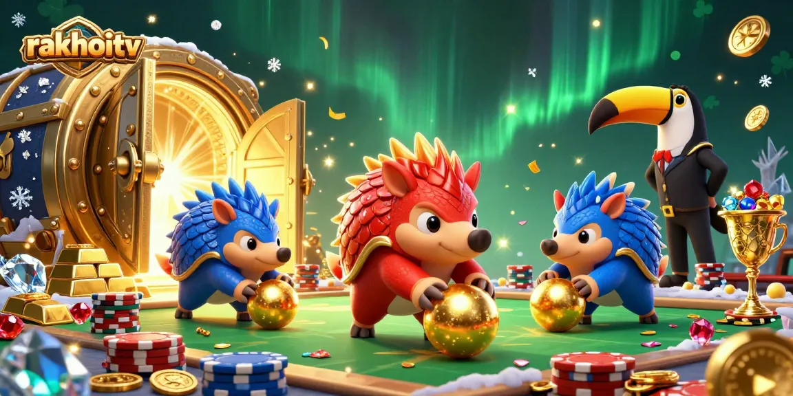Experience rakhoitv's animated pangolins in a thrilling casino scene filled with gold and excitement.