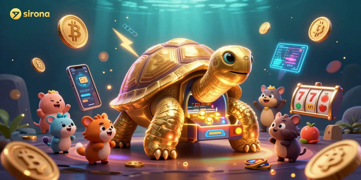 Engage with sirona's vibrant casino scene featuring a golden tortoise pinball machine attracting small animals.