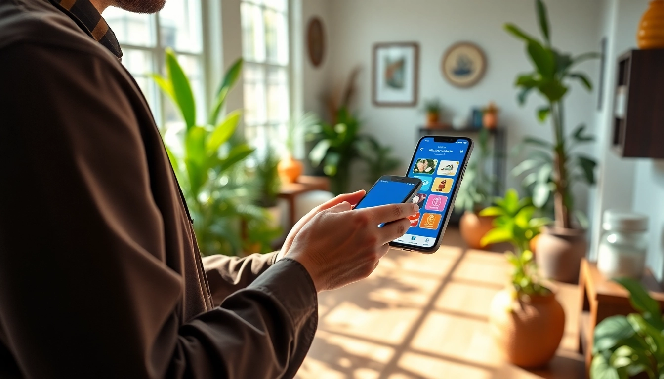 Interact with Ayurveda Mobile App showcasing holistic health tips in a serene setting.