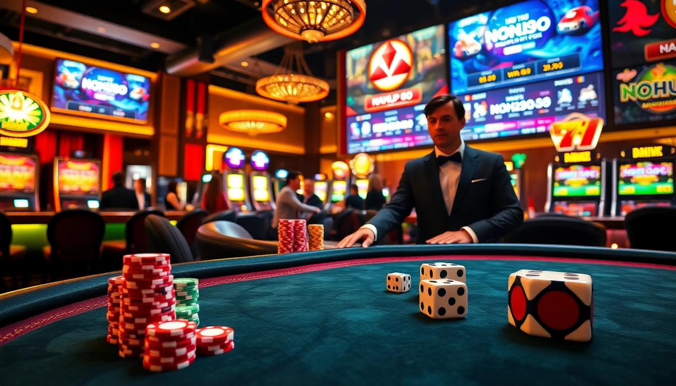Nohu90 immersive casino experience with vibrant slot machines and dynamic gaming atmosphere