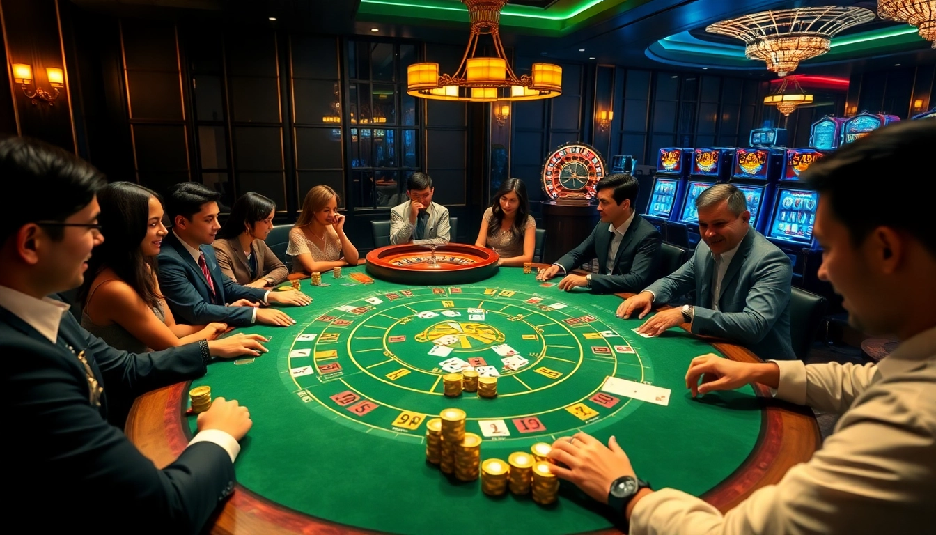 Players engaged in an exciting baccarat game at XX88 casino, surrounded by luxurious decor and vibrant colors.